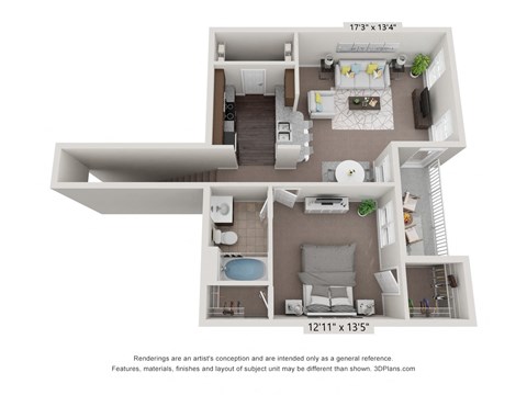Floor plan for 1 bed, 1 bath, 821 sqft